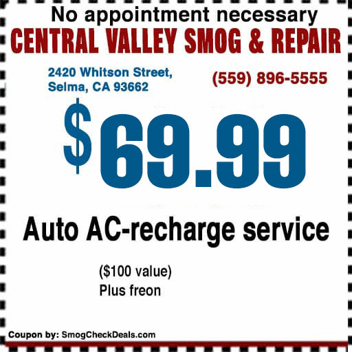 Auto AC - $22 Smog Coupon - Central Valley Smog Repair (559) 896-5555